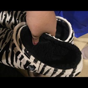 Fur lined zebra crocs